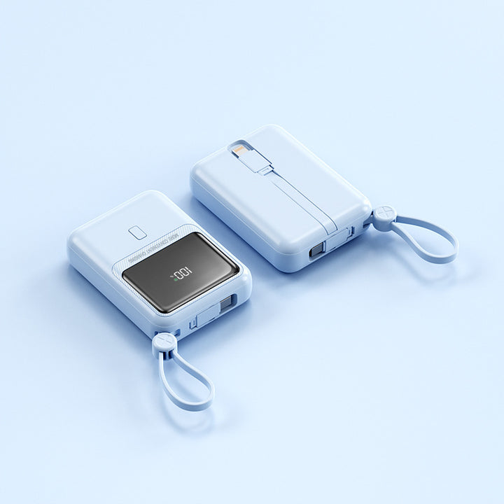Compact power bank with integrated charging cable and digital display Bowlift