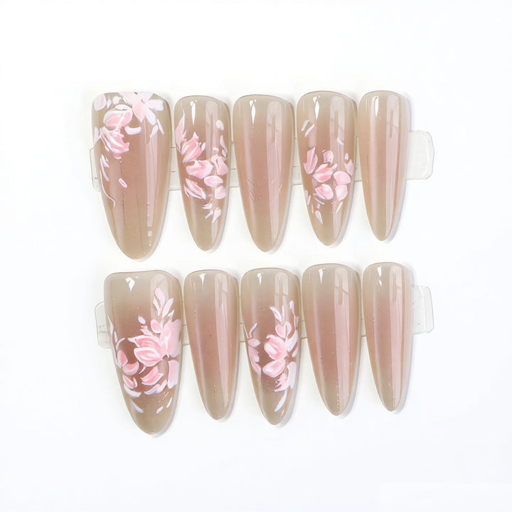 Elegant Press-On Nail Art Set with Floral Design Bowlift