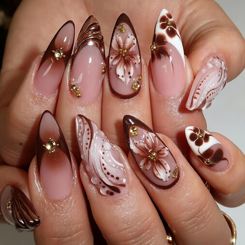 Elegant artificial nails with hand-painted floral accents Bowlift