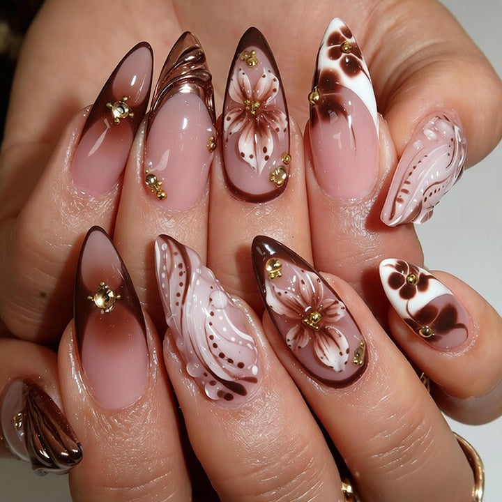 Elegant artificial nails with hand-painted floral accents Bowlift