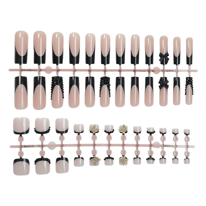Elegant Press-On Nail Art Set with Decorative Bows and Crystal Accents Bowlift