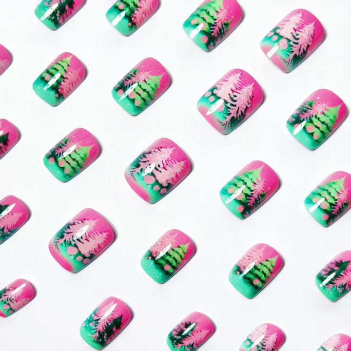 Artificial nails with festive Christmas tree design Bowlift