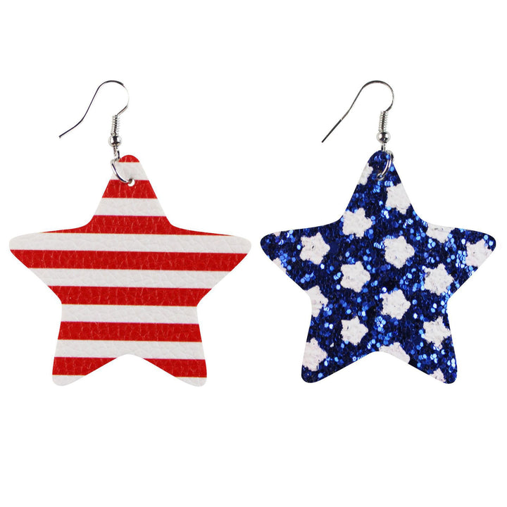 Women's star stripe print faux leather drop earrings with fishhook Bowlift