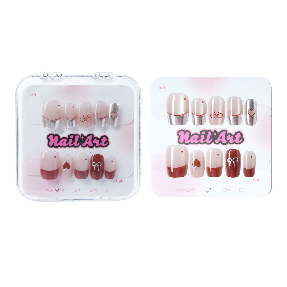 Romantic Heart-Themed Press-On Nail Set Bowlift