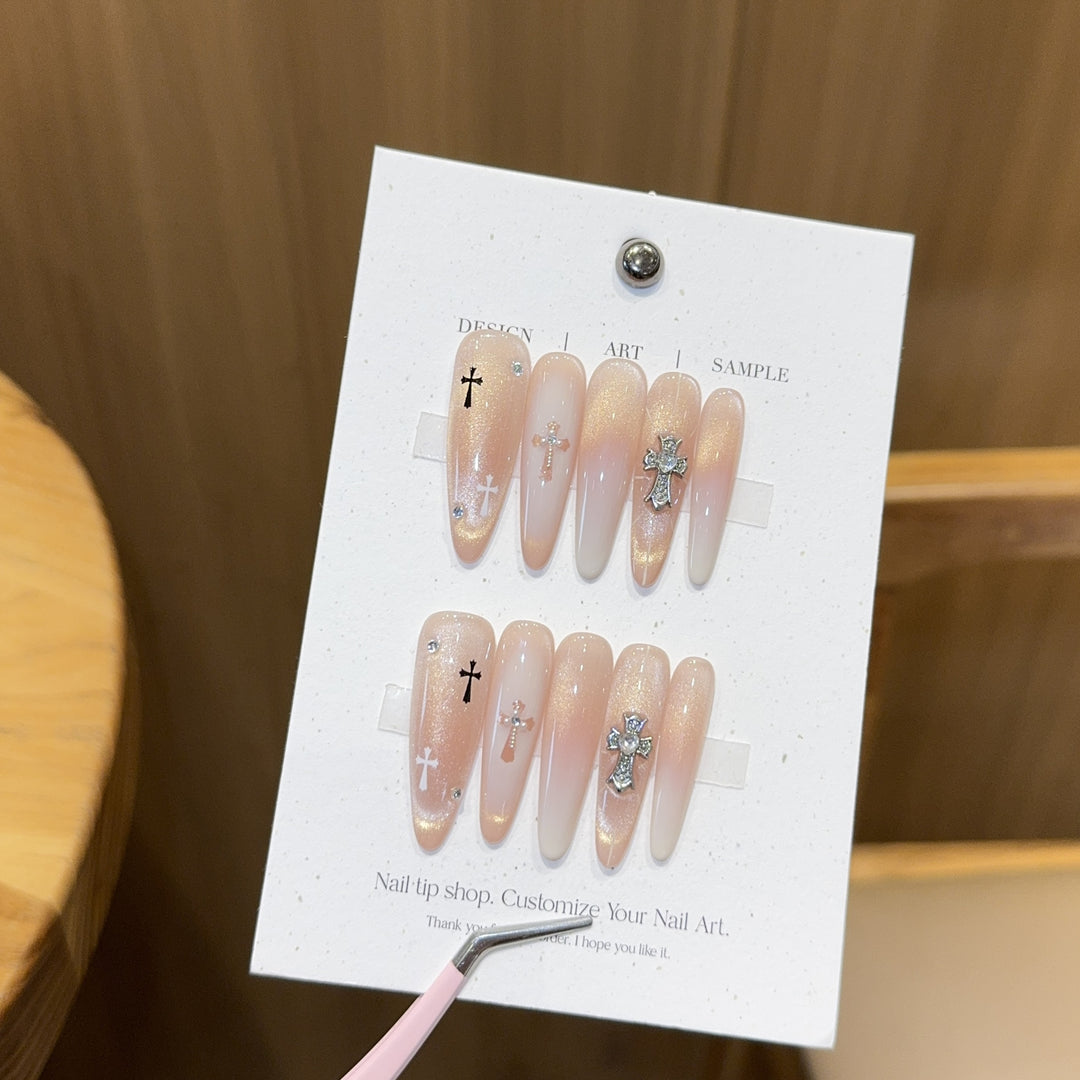 Artificial Nails in Elegant Cross Design Bowlift
