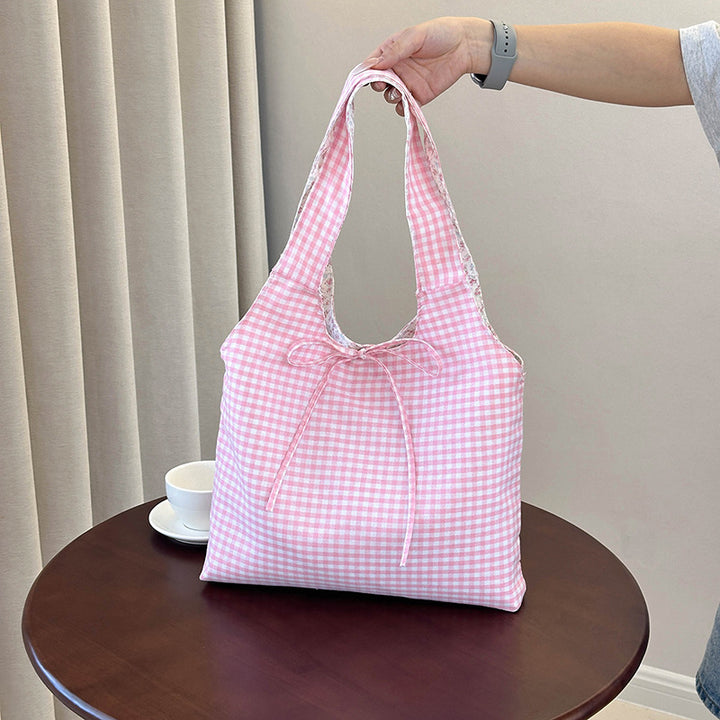 Stylish Checkered Shopping Tote Bag Bowlift