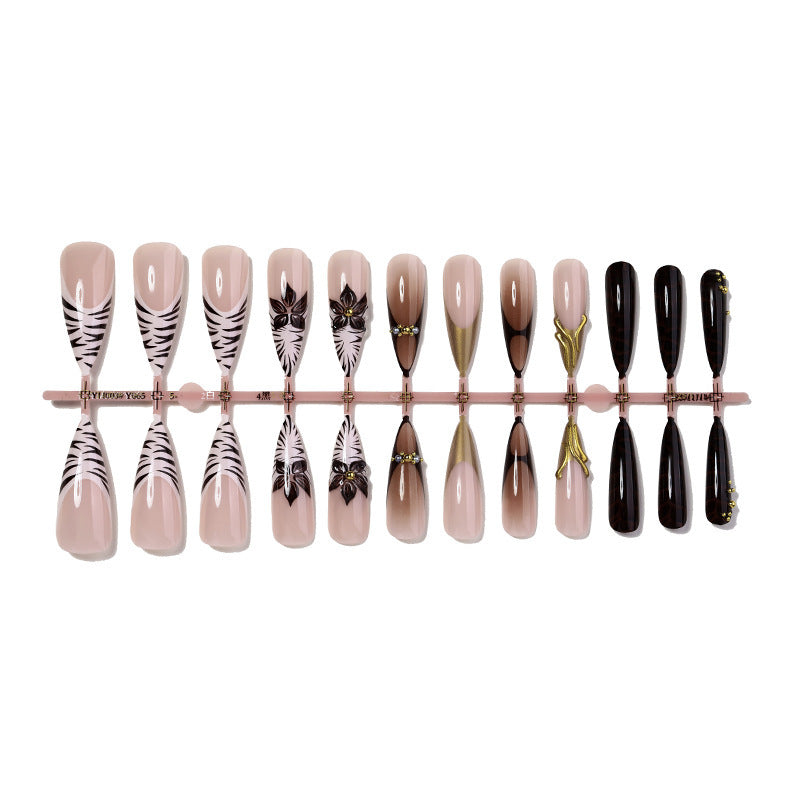 Acrylic nail set with elegant floral design and spectacular glitter accents Bowlift