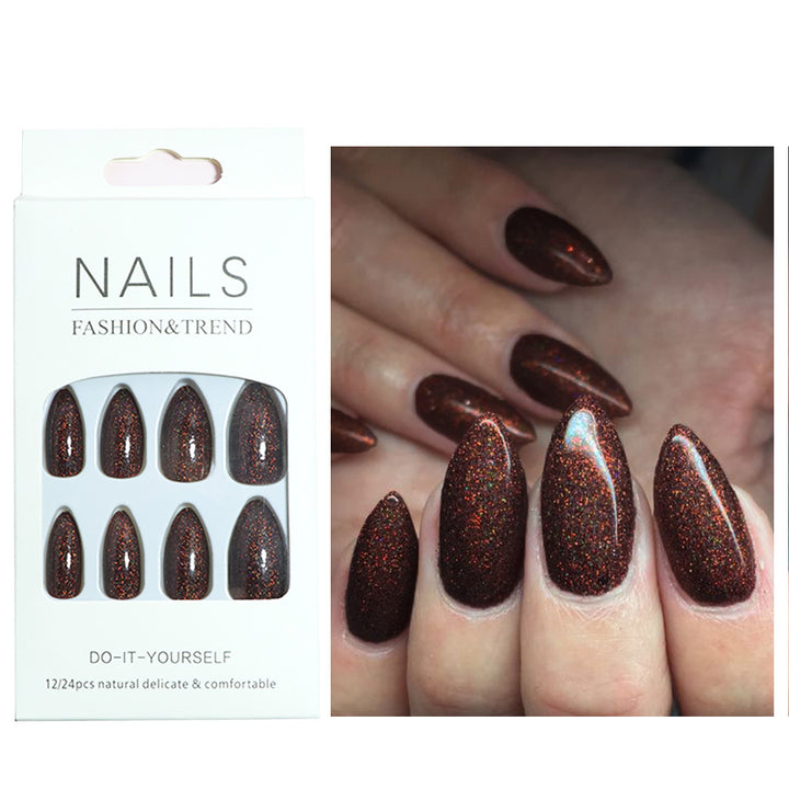 Unique Glittering Almond-Shaped Press-On Nails Bowlift