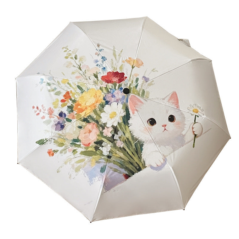 Women's Folding Umbrella with Floral Accents Bowlift