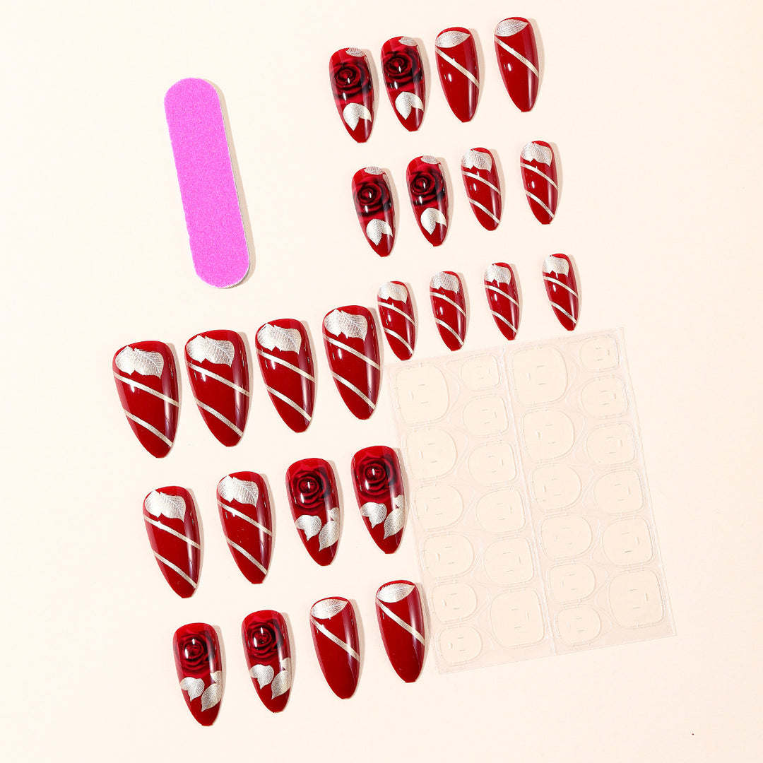 Rose-Accent Stiletto Nail Art Extensions Bowlift