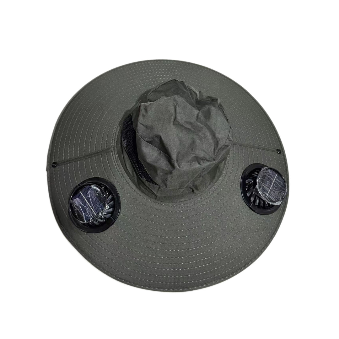Ventilated sun hat with integrated battery fans, breathable mesh inserts, and adjustable chin strap Bowlift