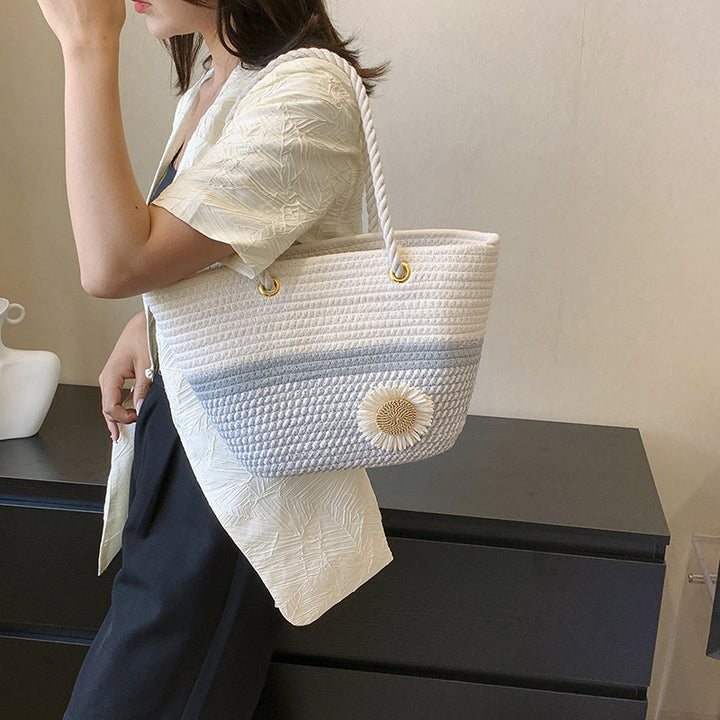 Handcrafted Floral Detail Straw Tote Bag Bowlift