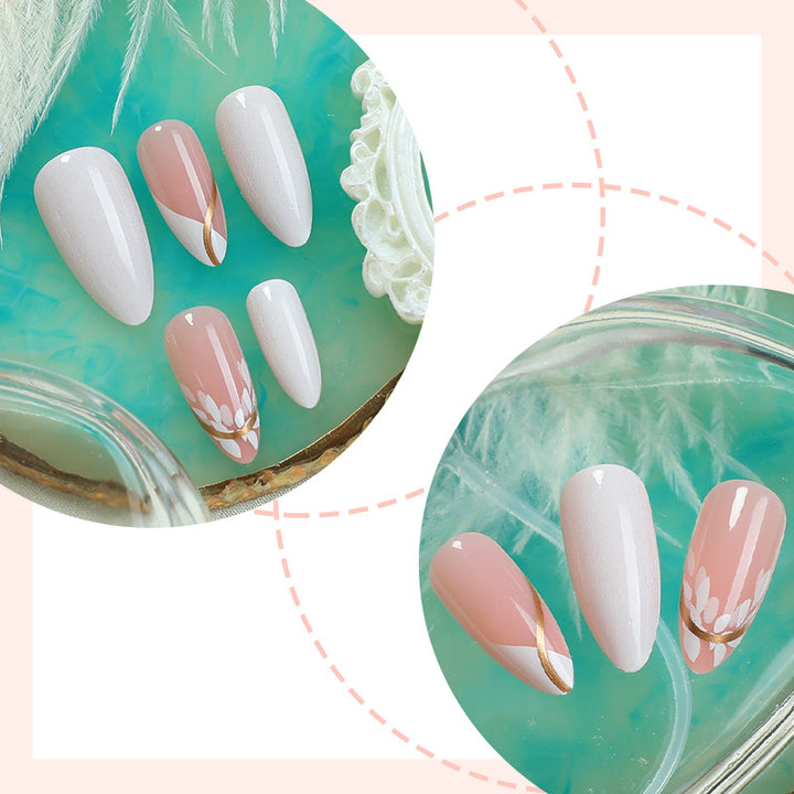 Premium Decorative Press-On Nail Set with Floral and Glossy Accents Bowlift