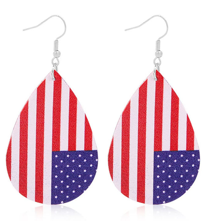 Women's star stripe print faux leather drop earrings with fishhook Bowlift