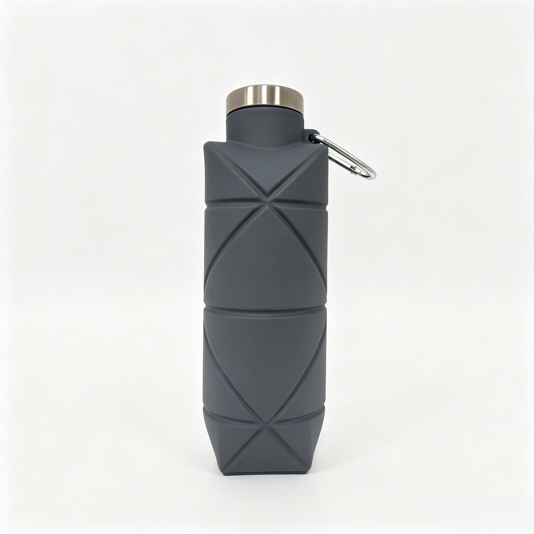 Collapsible Silicone Travel Water Bottle with Stainless Cap and Carabiner Bowlift