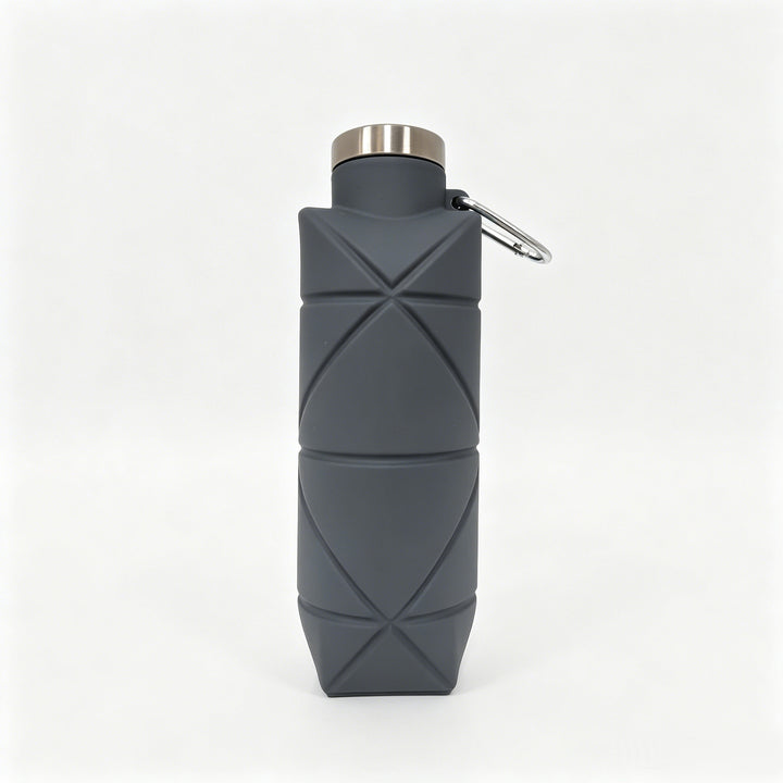 Collapsible Silicone Travel Water Bottle with Stainless Cap and Carabiner Bowlift