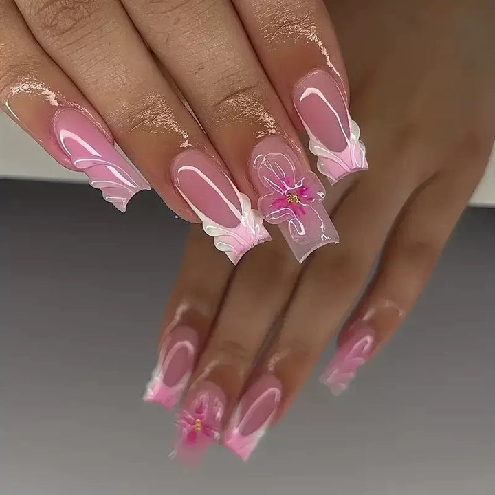 Elegant Decorative Floral Nail Extensions Bowlift