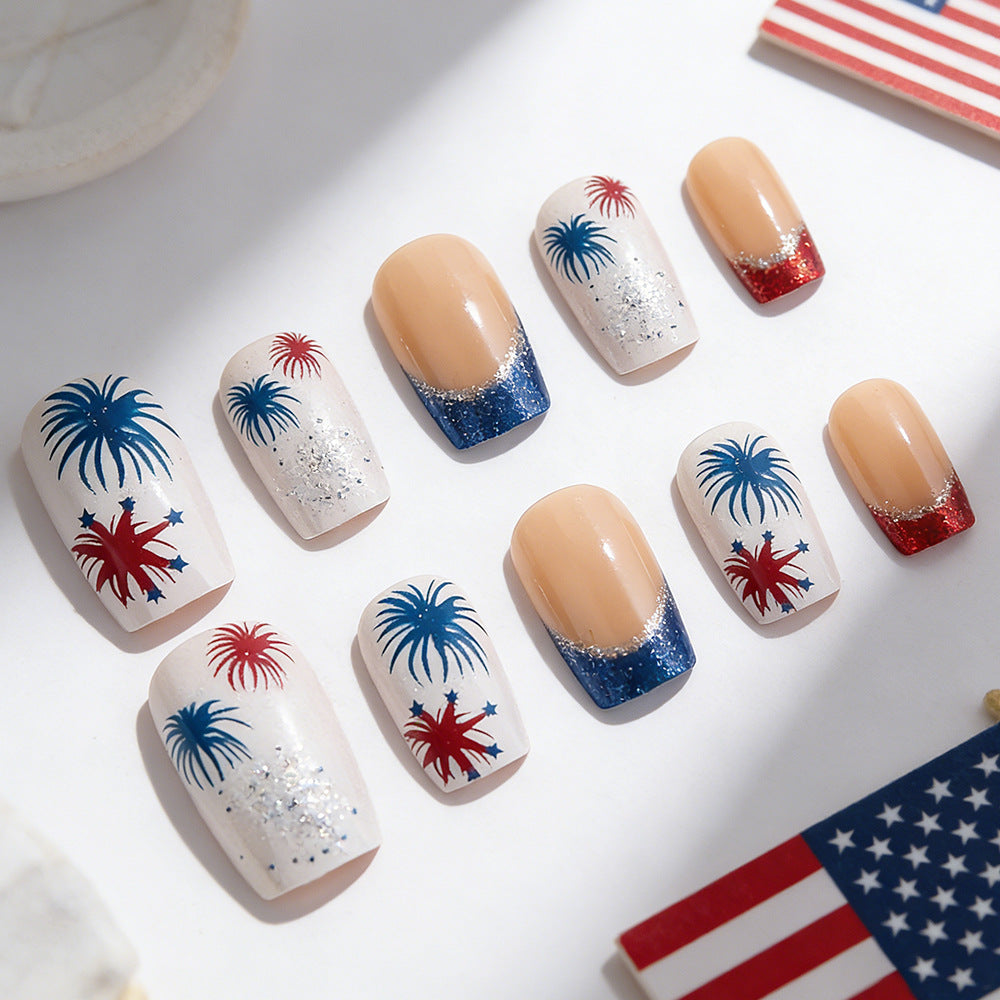 Festive Patriotic Press-On Nail Art Bowlift