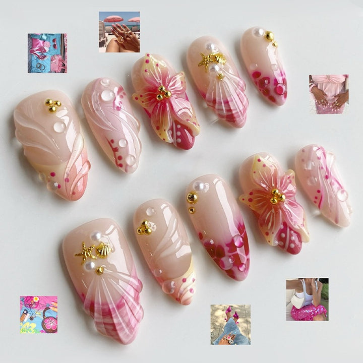 Creative nail art set with romantic flower pattern and sparkling accents Bowlift