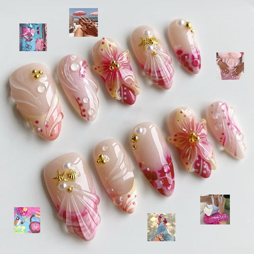 Creative nail art set with romantic flower pattern and sparkling accents Bowlift