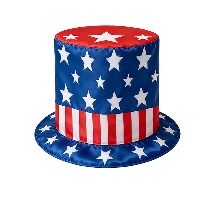 Unisex nan patriotic novelty tall top hat with star-printed band and striped brim Bowlift