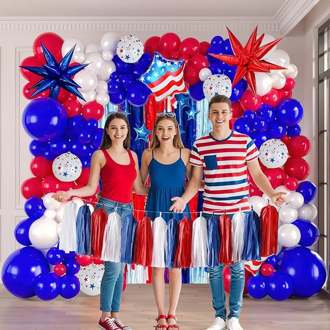 Unisex nano patriotic party decoration set with balloon arch, table decoration and tassel garland Bowlift