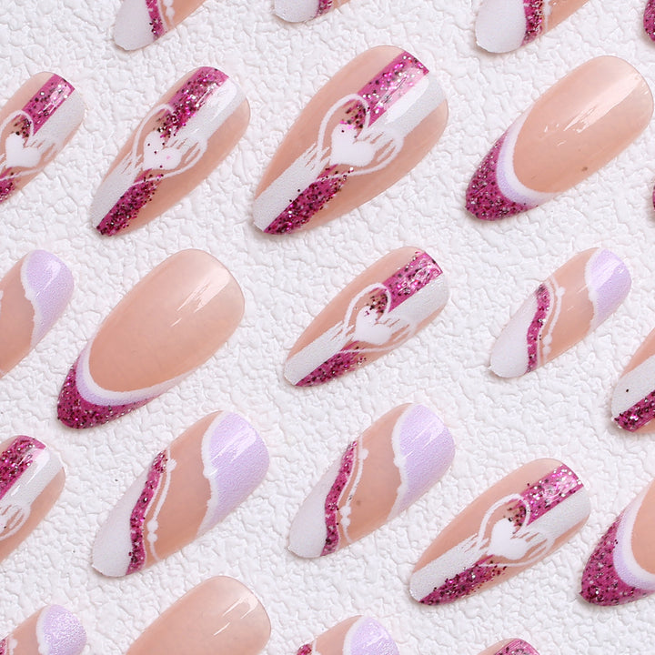 Artistic Glitter Heart Press-On Nails Bowlift