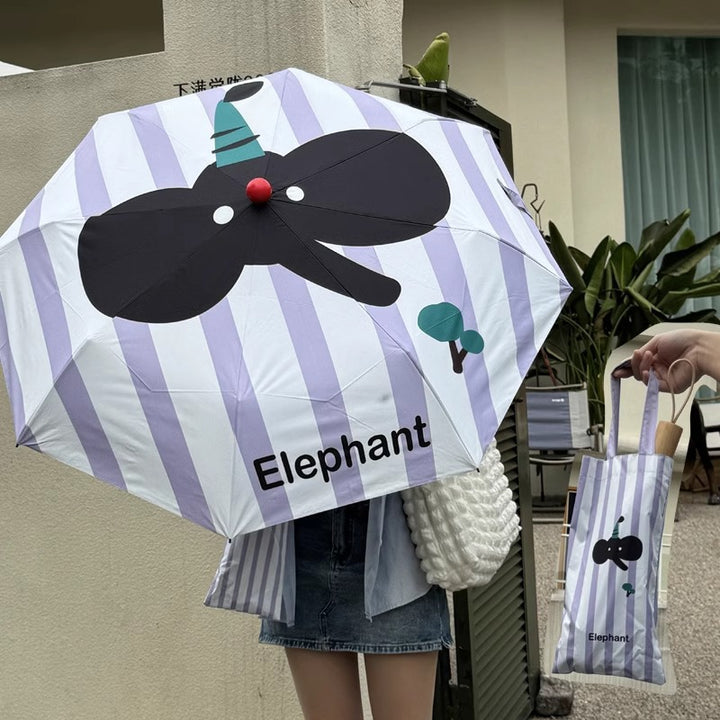 Women's Folding Umbrella with Playful Elephant Design Bowlift
