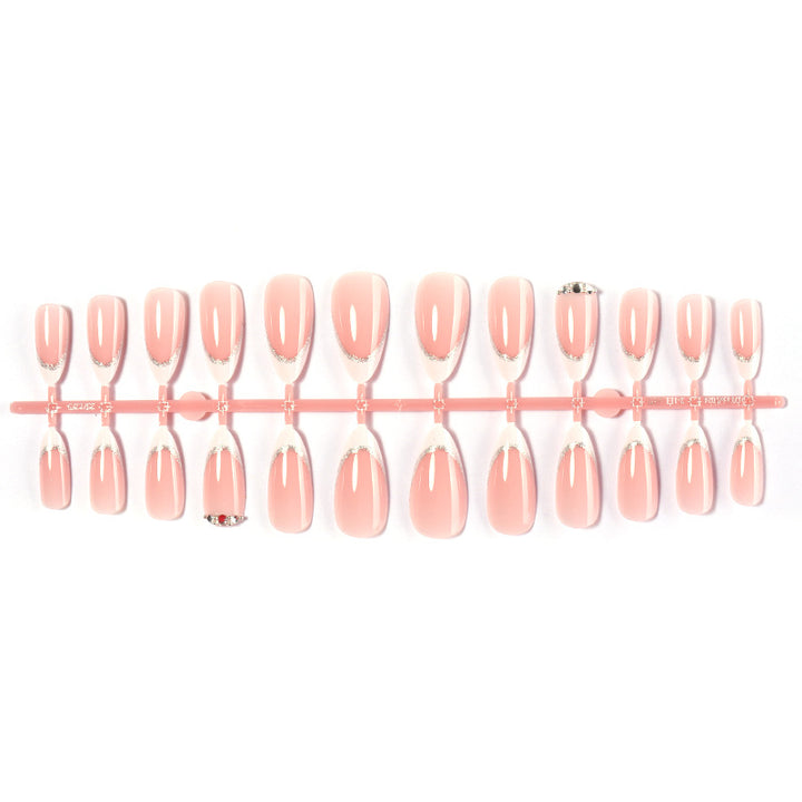 Elegant Press-On Nail Set with Glittering Silver Edges Bowlift