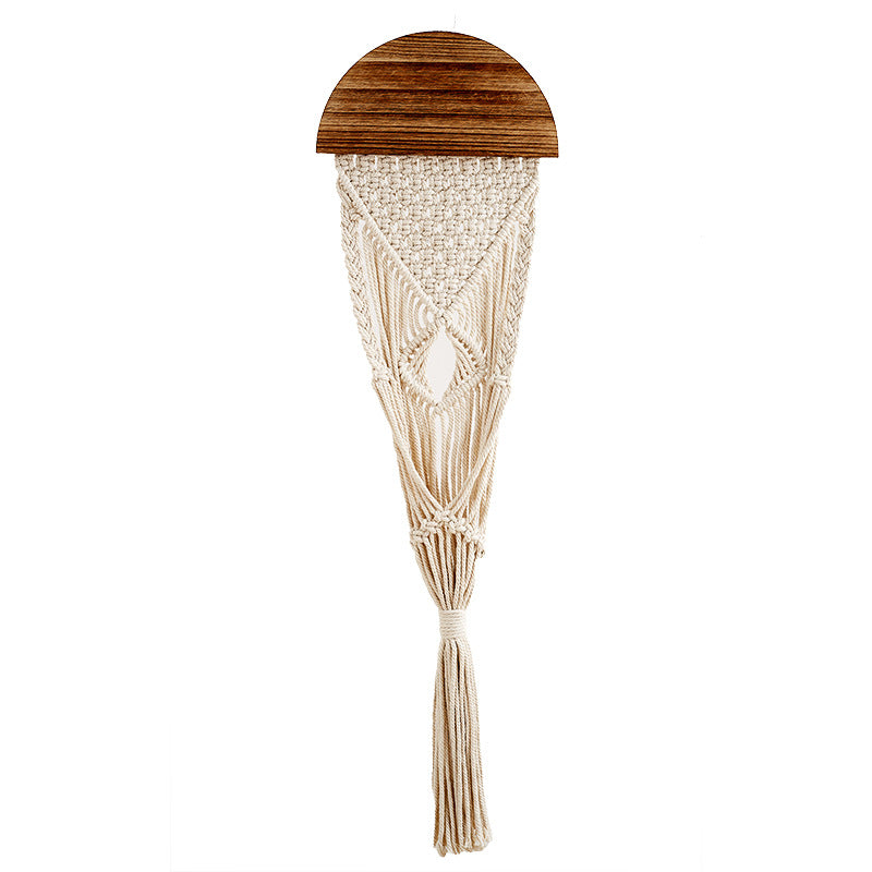 Decorative Macrame Wall Hanging with Wooden Accents Bowlift
