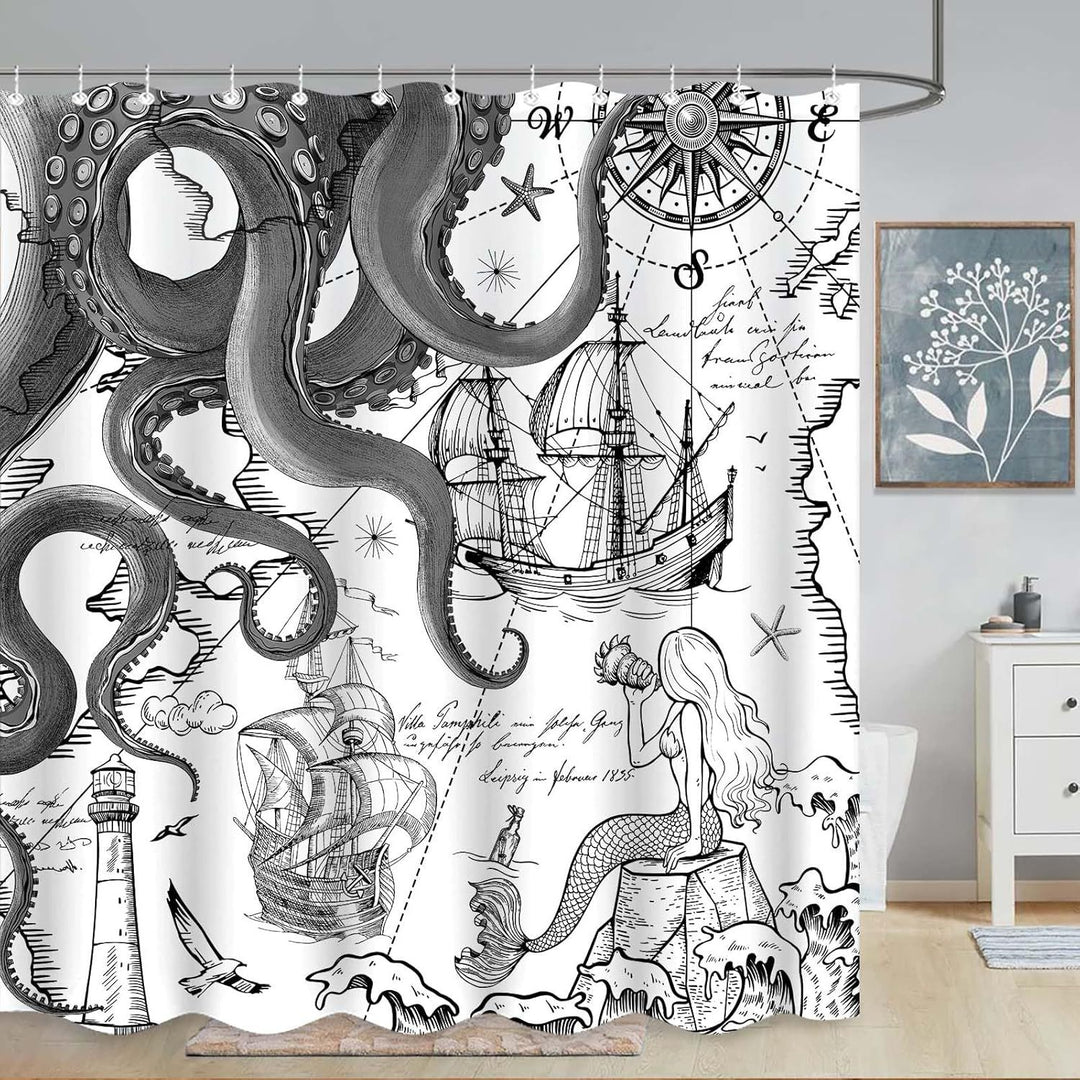 Ocean-Theme Shower Curtain Bowlift