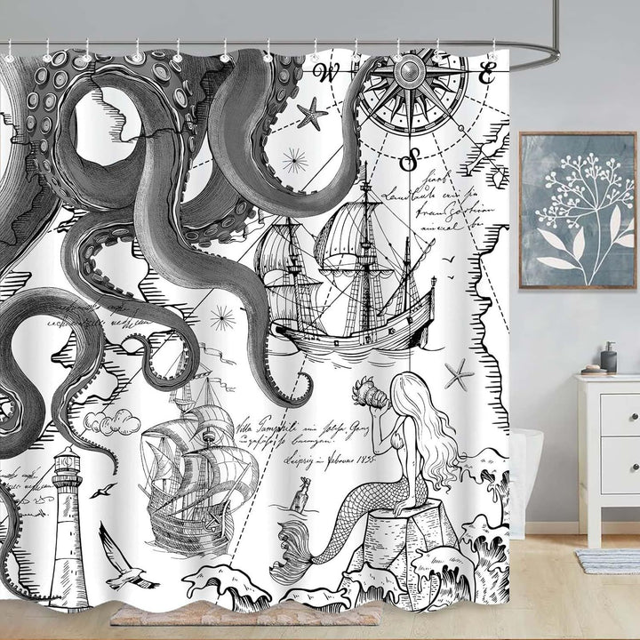Ocean-Theme Shower Curtain Bowlift
