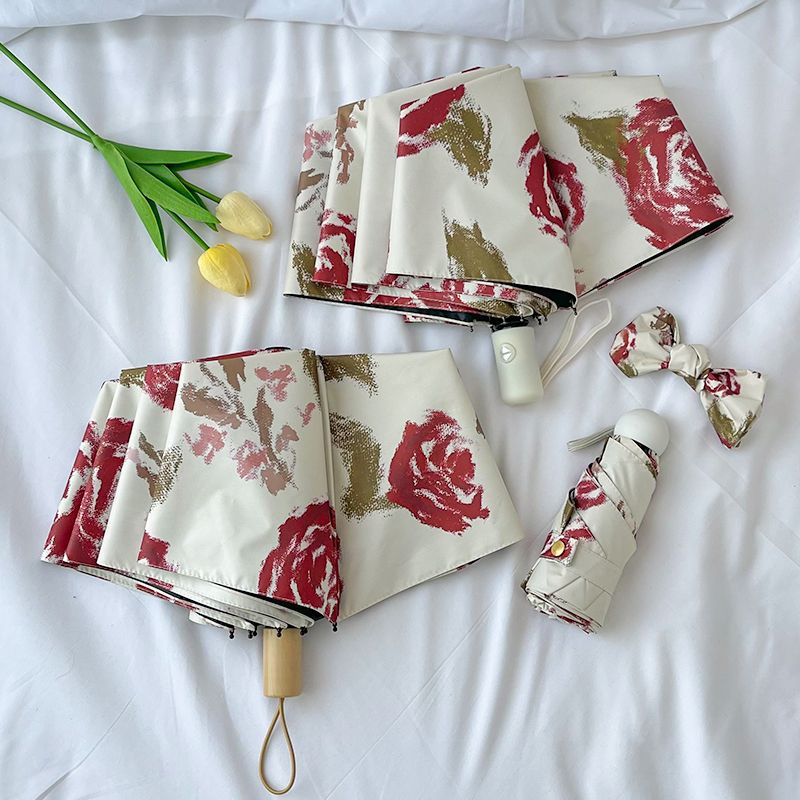 Women's Automatic Folding Umbrella with Floral Pattern Bowlift