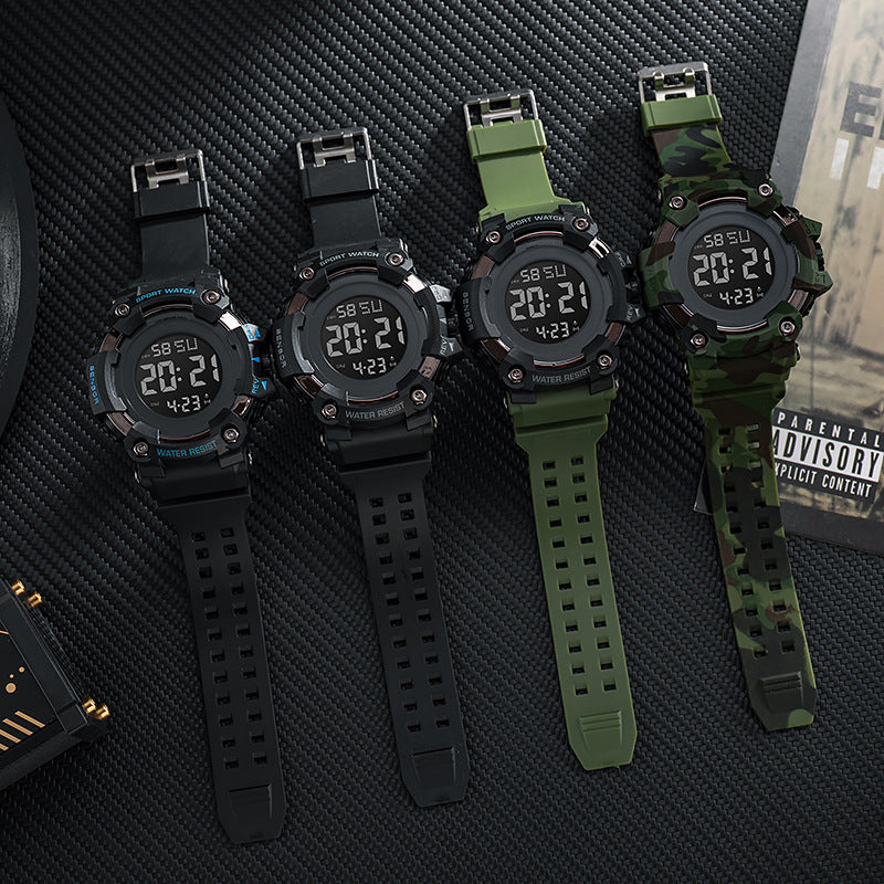 Rugged Digital Sport Watch with Shockproof Case, LED Display and Silicone Strap Bowlift