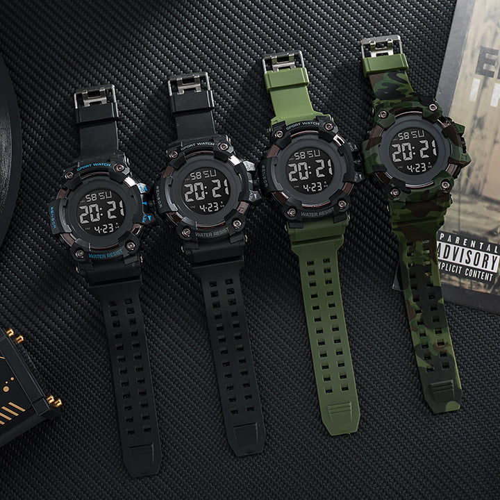 Rugged Digital Sport Watch with Shockproof Case, LED Display and Silicone Strap Bowlift