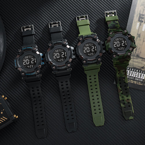 Rugged Digital Sport Watch with Shockproof Case, LED Display and Silicone Strap Bowlift