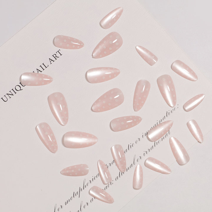 Elegant Almond-Shaped Press-On Nail Set with Polka Dot Design Bowlift