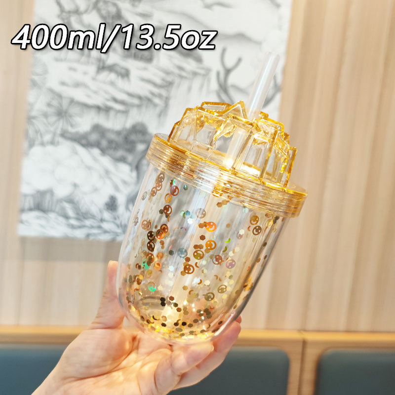 Women's Glittering Drinking Cups with Straw Bowlift
