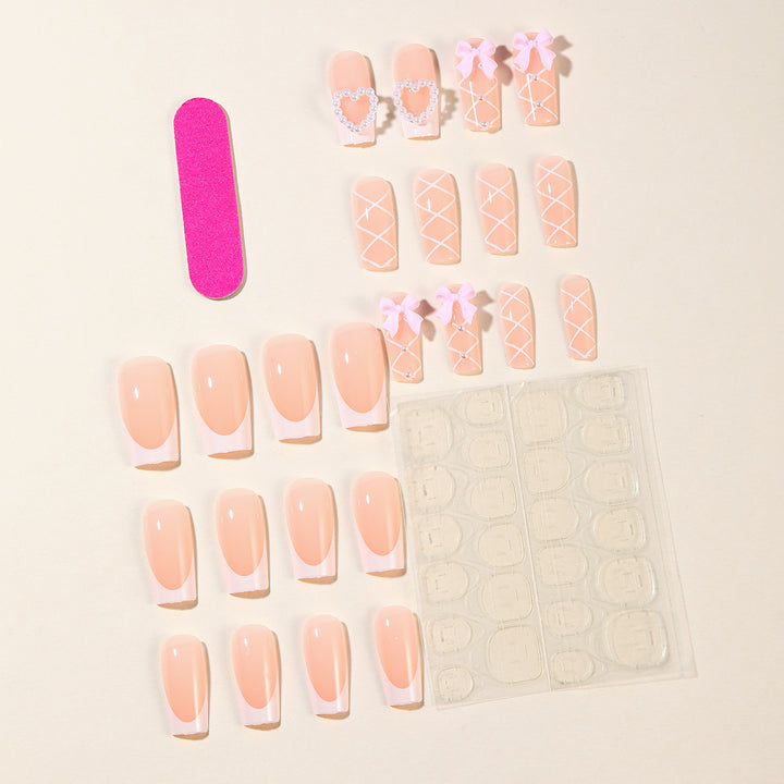 Decorative Heart-Accent Acrylic Nail Art Extensions Bowlift