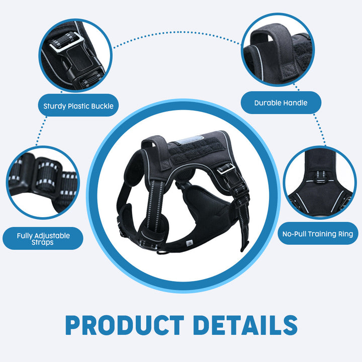 Padded no-pull tactical dog harness with sturdy handle and reflective trim Bowlift