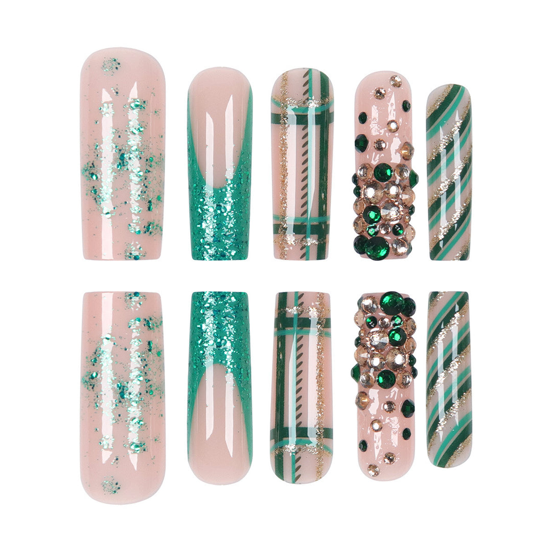 Artistic Press-On Nails Set with Glamorous Floral Accents Bowlift