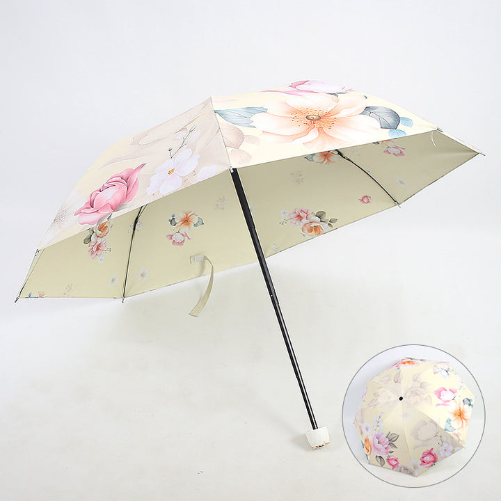 Ladies Folding Umbrella with Elegant Floral Design Bowlift