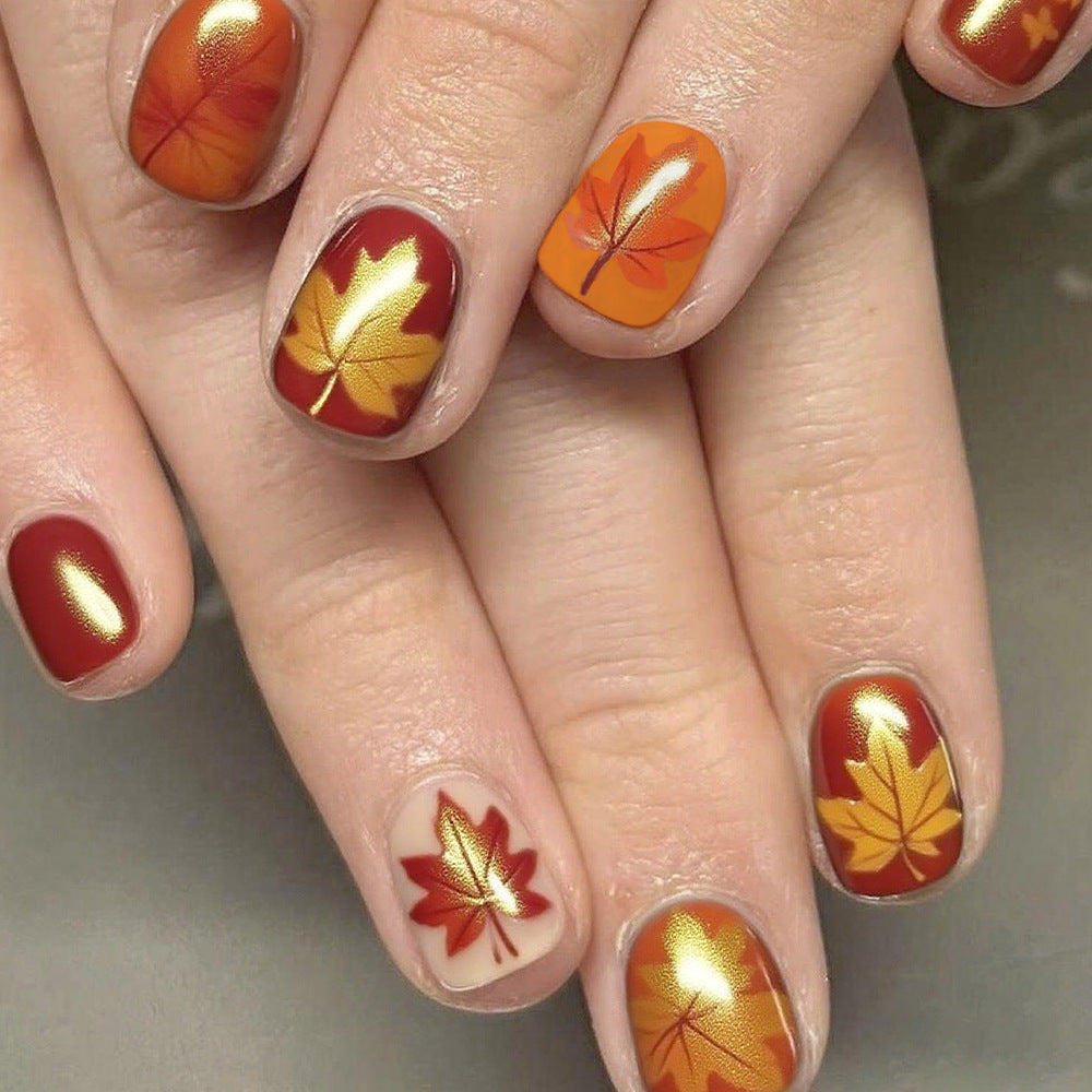 Autumn Leaf Design Gel Nail Art Bowlift