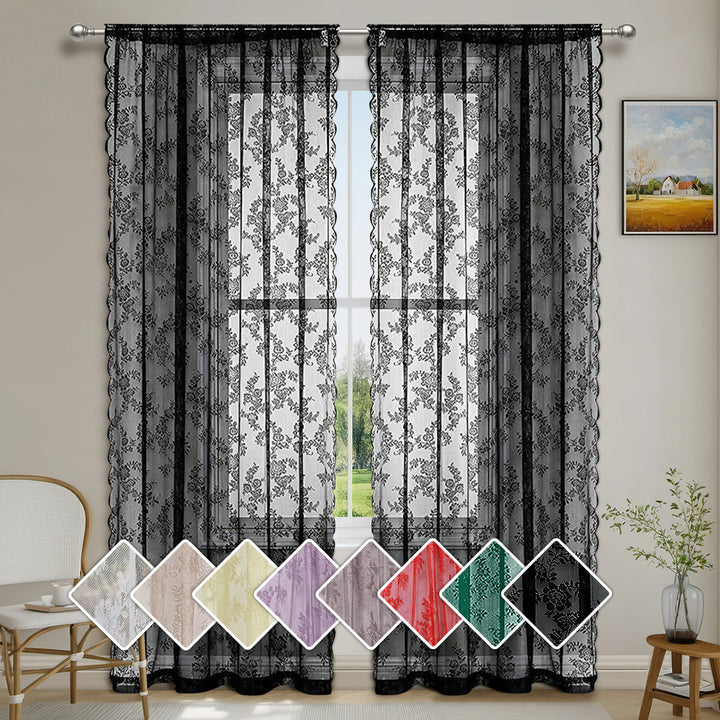 Elegant Floral Lace Window Drapes