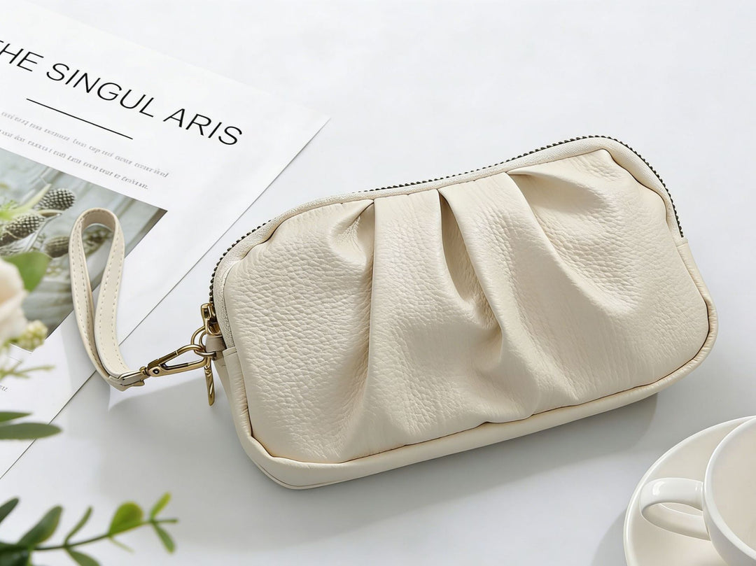 Textured Leather Zip Clutch Wallet Bowlift