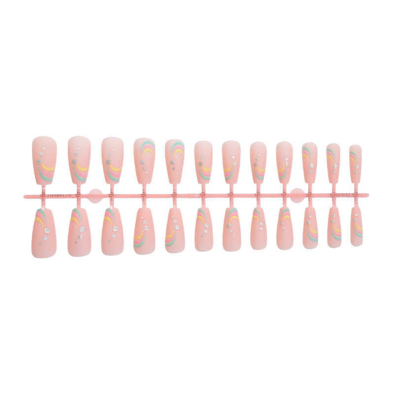 Artistic Press-On Nail Set with Colorful Wave Patterns Bowlift