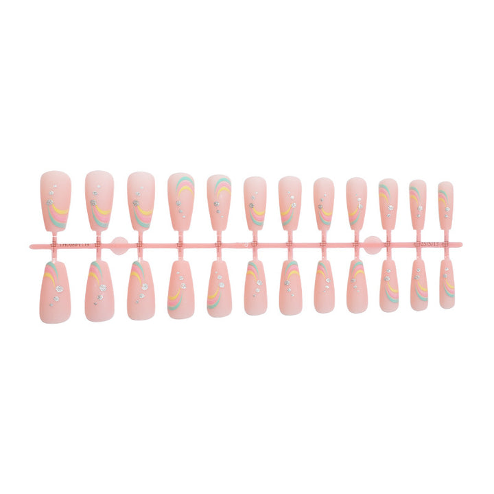 Artistic Press-On Nail Set with Colorful Wave Patterns Bowlift