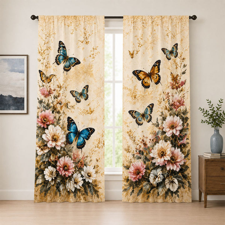 Artistic Floral Print Window Drapes