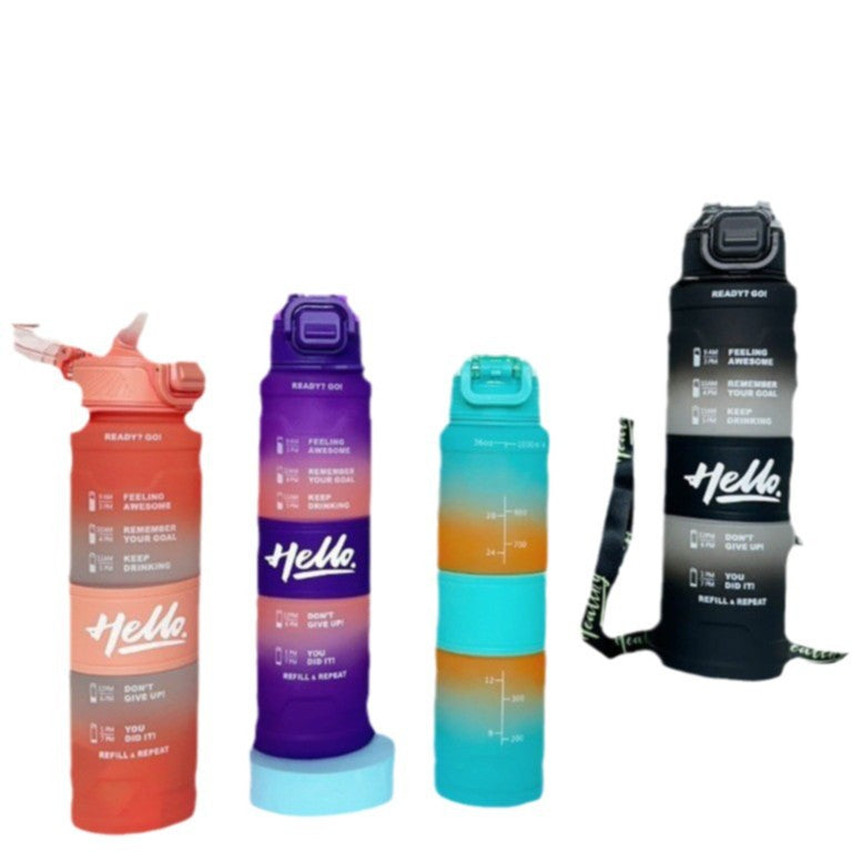 Women's motivation water bottle with time display and shoulder strap Bowlift