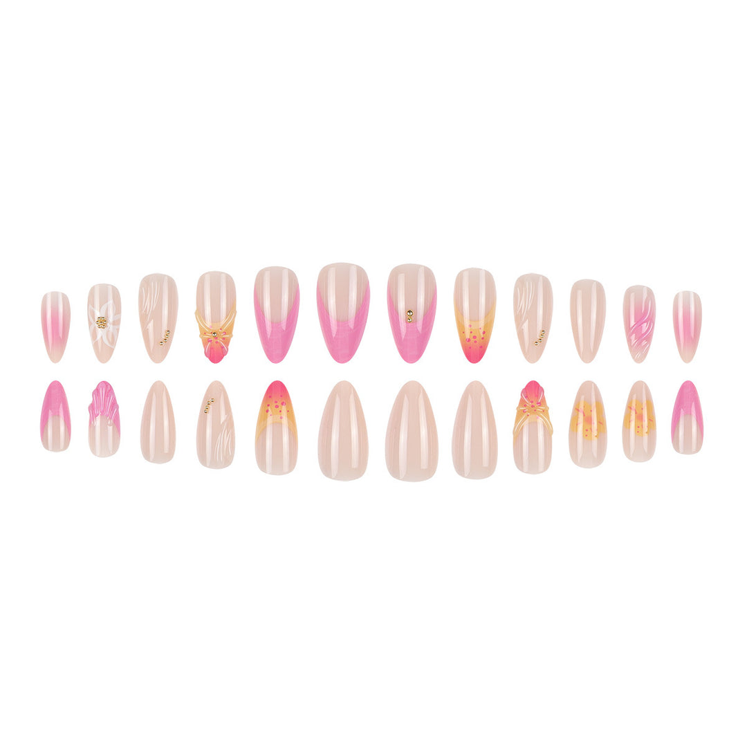 Floral Accented Stiletto Press-On Nails Bowlift